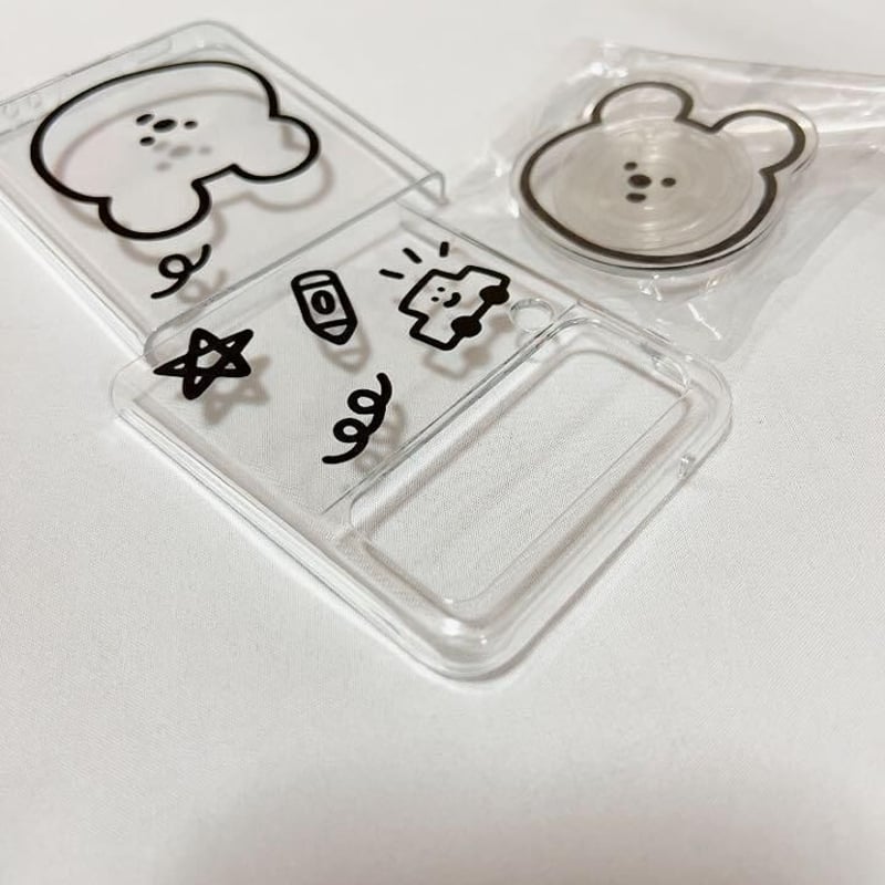 即納☆クマ スマホスタンド付 クリアソフトGalaxy Zflip3用ケース