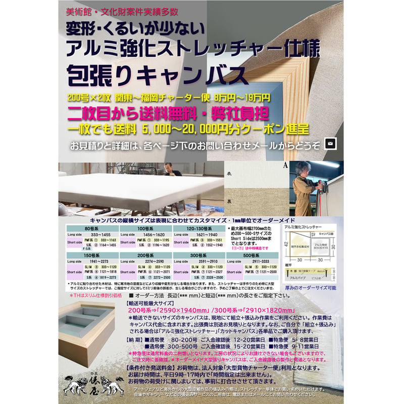 キャンバス木枠100号F2点 メタル強化キャンバス木枠 100号系 FPMタイプ「長辺 1456-1620」×短辺