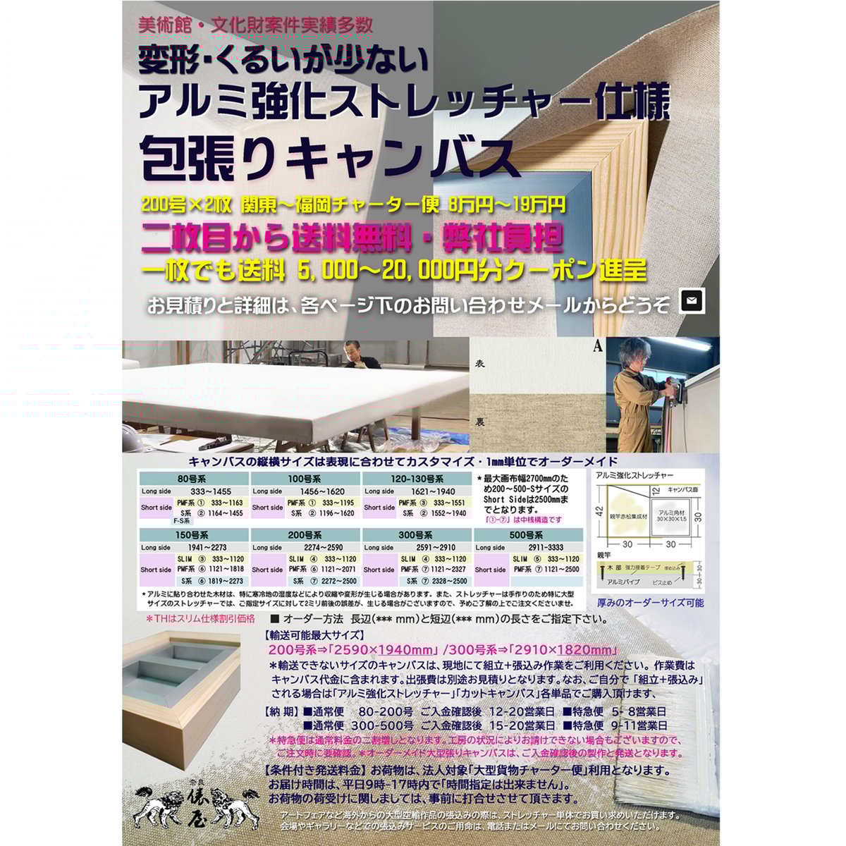 メタル強化キャンバス木枠 100号系 FPMタイプ「長辺 1456-1620」×短辺