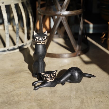 Wooden Black Cat - 南アフリカのマットな木製の黒猫人形