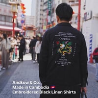 Cambodia Embroidered Black Linen Shirts - カンボジアの刺繍リネンシャツ