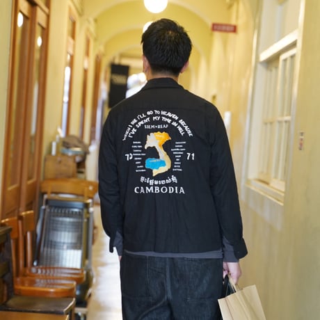 Cambodia Embroidered Black Linen Shirts - カンボジアの刺繍リネンシャツ