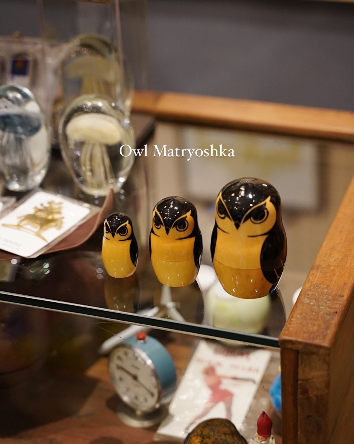 ロシア雑貨☆ウッドバーニング ロシアのフクロウ秋キノコ