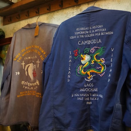 Cambodia Embroidered Black Linen Shirts - カンボジアの刺繍リネンシャツ