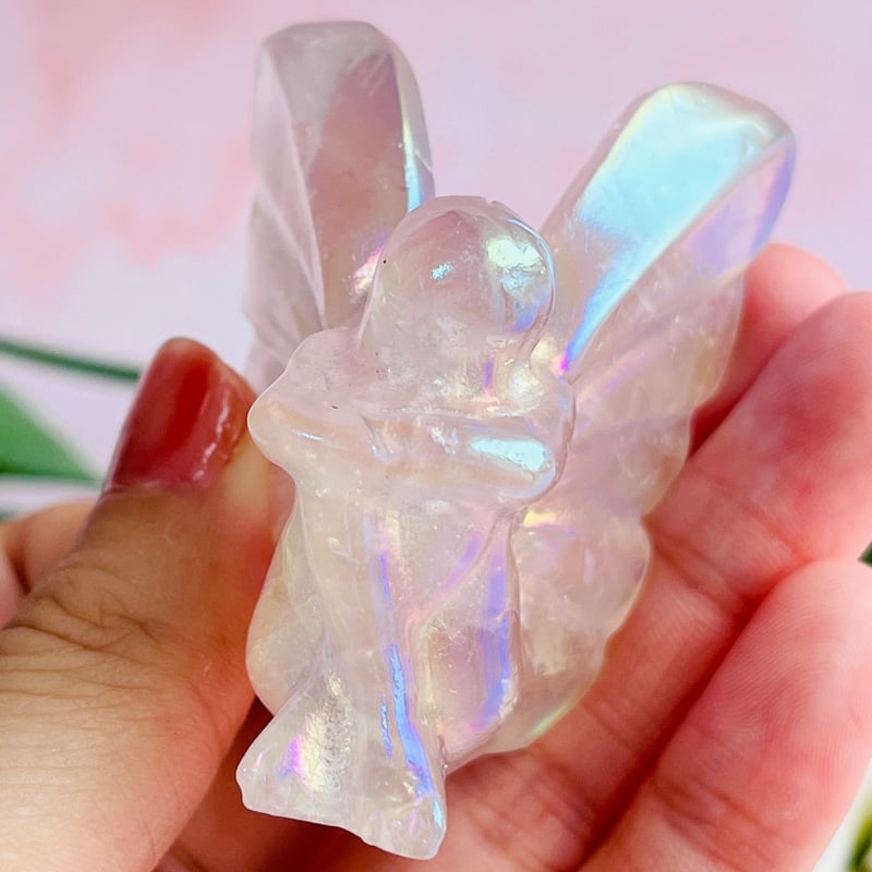 お得セット 虹入り🌈✨エンジェルオーラ ローズクォーツ フェアリー 置物