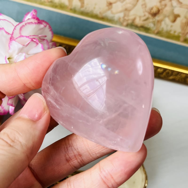 特大】虹あり✨天然石 ローズクォーツ ハート