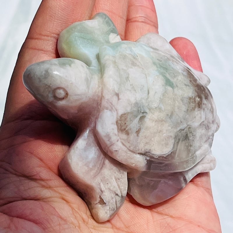 KM-989 天然青瑪瑙カメオルース グリーン桜瑪瑙 カメ | Crystal shop Mayria