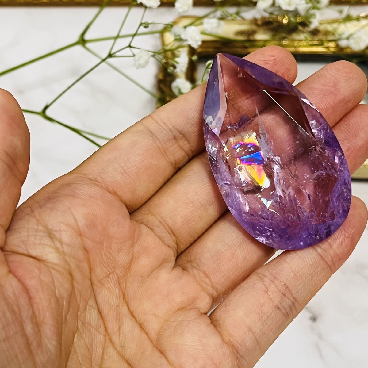 ピンクアメジスト　 雫 虹キラキラ！ 雫型 宝石アメトリン | Crystal shop Mayria