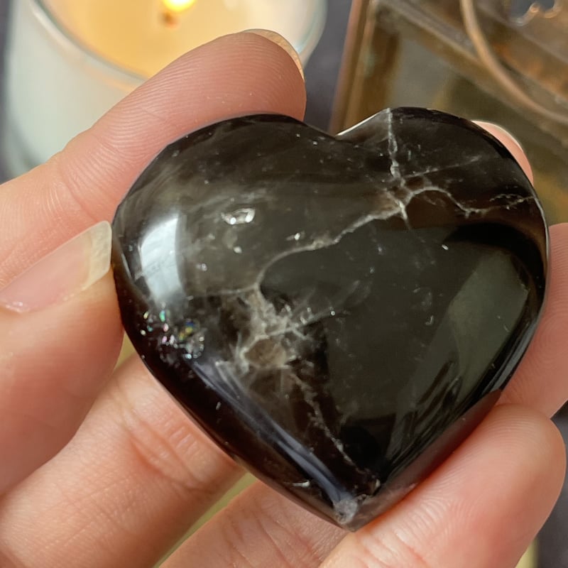 【一点物】虹入り✨ モリオン 黒水晶 ハート ✩.*˚インテリア×天然石 虹入り🌈✨ モリオン ハート | Crystal shop Mayria