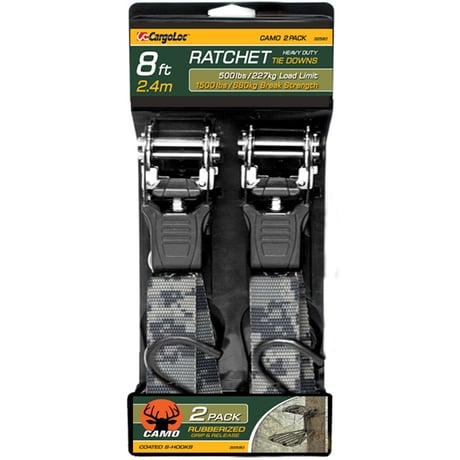 CARGOLOC(カーゴロック) Sフック デジタルカモ柄 ラチェットタイダウンベルト 2.4ｍ【2本セット】 負荷荷重227kg
