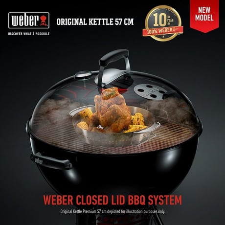 WEBER（ウェーバー）バーベキュー コンロ 57cm オリジナルケトル キャンプ 炭 チャコール BBQ グリル 蓋付き 10-12人用 1341308 / 温度計付き