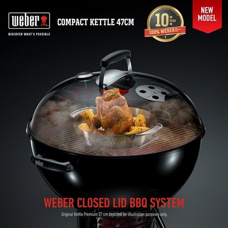 WEBER（ウェーバー）バーベキュー コンロ 47cm コンパクトケトル キャンプ 炭 チャコール BBQ グリル 蓋付き 6-8人用 1221308 / 温度計付き 【10年保証/送料無料】
