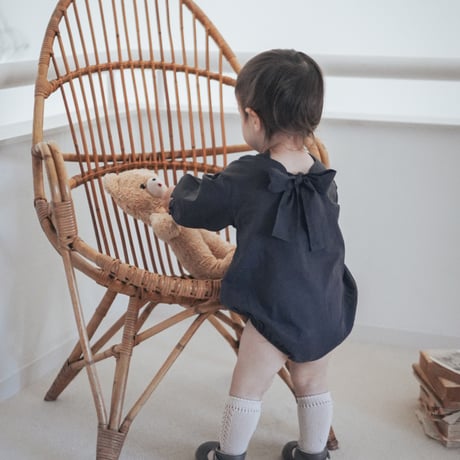 ☑️" LILI " back ribbon romper (Charcoal) / llonk.