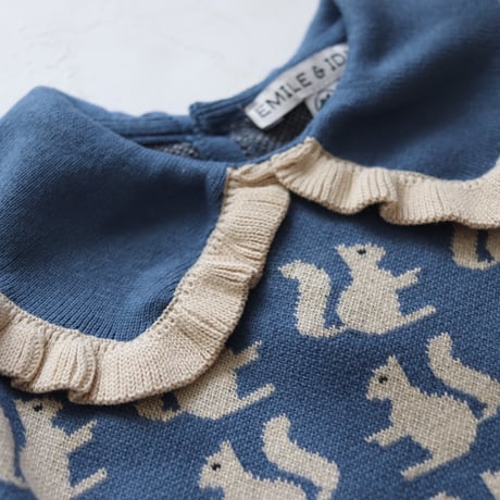 Blue organic cotton squirrel jacquard sweater / Emile et Ida