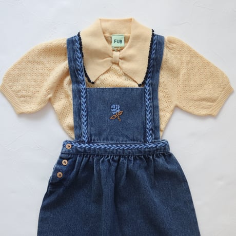 【BABY】 Blue denim embroidered overalls / Emile et Ida