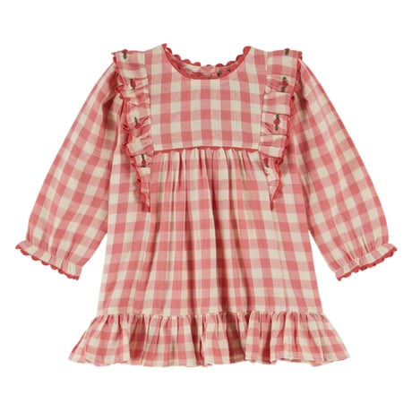 Pink gingham ruffled dress / Emile et Ida