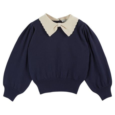 【ラスト１点】Pierrot collar sweater organic cotton navy / Emile et Ida