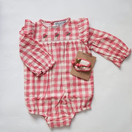 Pink gingham embroidered romper / Emile et Ida