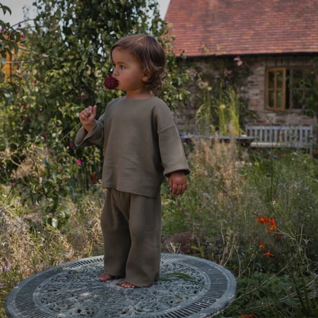 Olive Waffle Boxy Sweatshirt /organic zoo