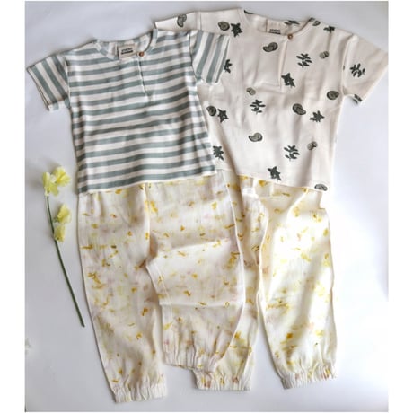 Oo 別注 / バンドルダイキッズパンツ【イエロー系(菊芋の花、ラナンキュラスなど)】
