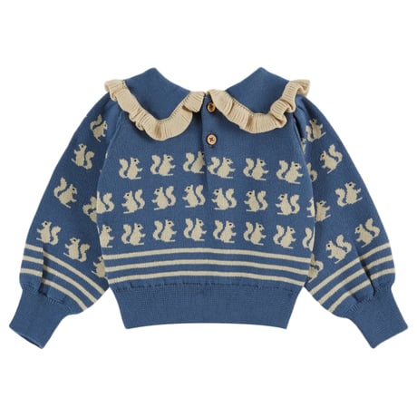 Blue organic cotton squirrel jacquard sweater / Emile et Ida