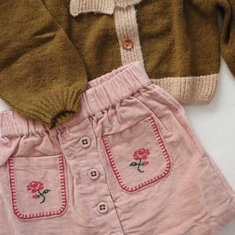 Pink velvet cross-stitch skirt / Emile et Ida