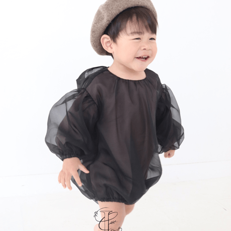 ☑️" FLUFFY " オーガンジーロンパース (BLACK)　─ 誕生日・バースデーフォトに / llonk.