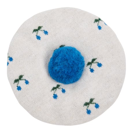 Ecru and blue cherry beret / Emile et Ida