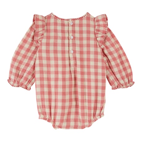 Pink gingham embroidered romper / Emile et Ida