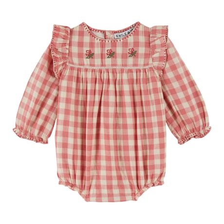 Pink gingham embroidered romper / Emile et Ida