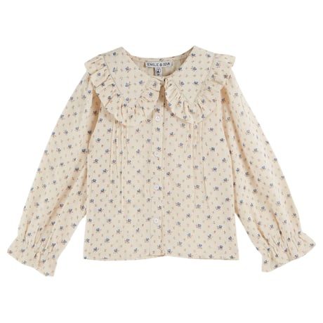 【ラスト１点】Ecru blouse with blue flowers / Emile et Ida