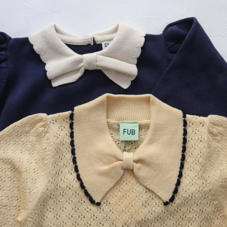 【ラスト１点】Pierrot collar sweater organic cotton navy / Emile et Ida