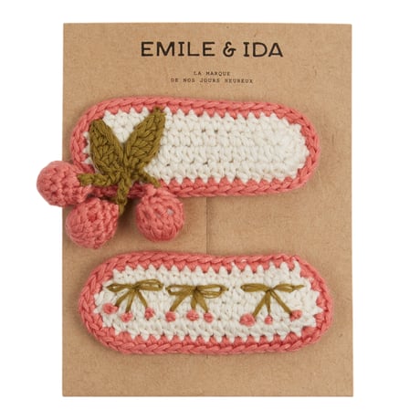 【ラスト１点】2 pink crochet cherry barrettes / Emile et Ida