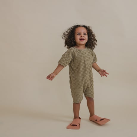 Dusky Checkerboard Terry Beach Romper / organic zoo