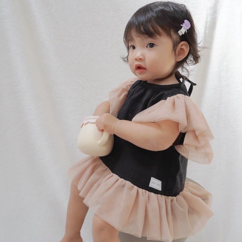 baby triana ホワイト/ブラック 七分袖 ワンピース 24/36ヶ月 baby