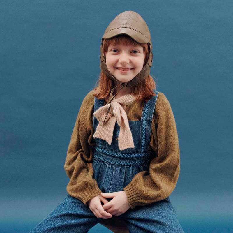 ラスト1点】【KIDS】 Blue denim embroidered overalls /