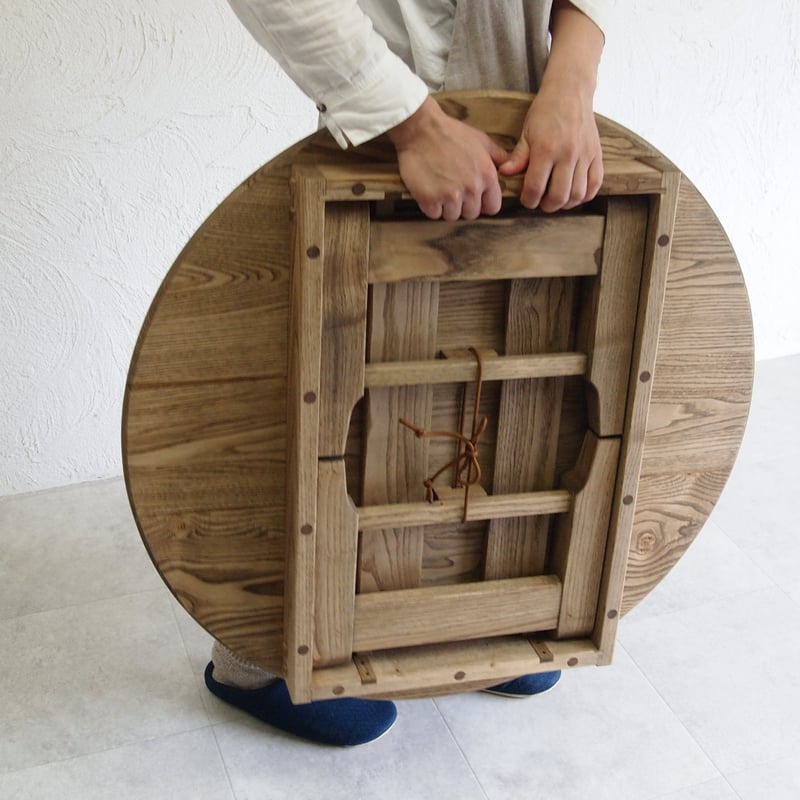 受注生産品』丸ちゃぶ台【突っ張り板仕様】Φ70cm /Φ80cm クリ 古