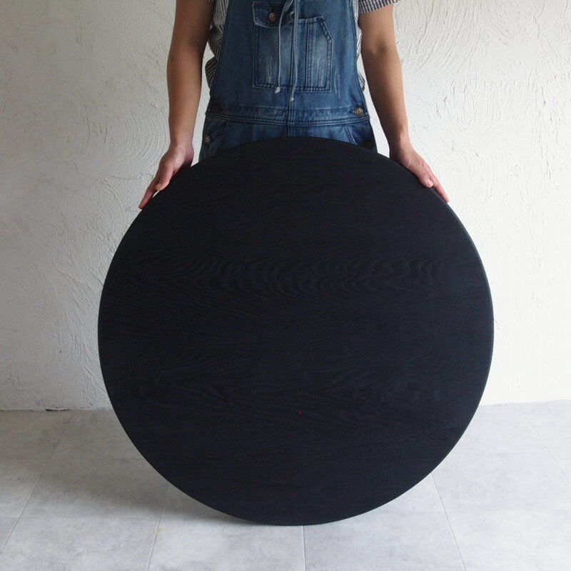 ちゃぶ台【突っ張り板仕様】 クリ（鉄媒染仕上げ）×ケヤキ Φ80cm