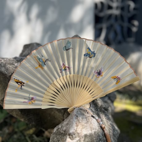 カラフル蝶々刺繍扇子