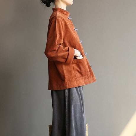 中華風コーデュロイジャケット × 渋柿