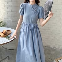 クラシックフレアワンピース × ブルー