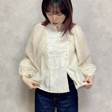 刺繍シフォンブラウス