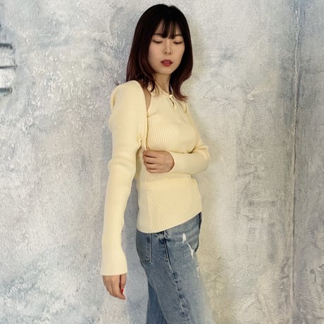 中華風重ね着ニット × クリーム