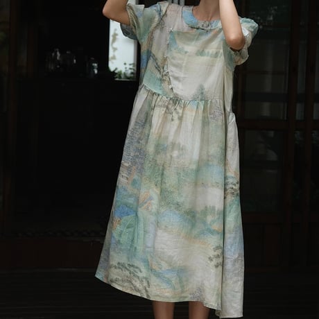 緑風 × ゆったりチャイナワンピ