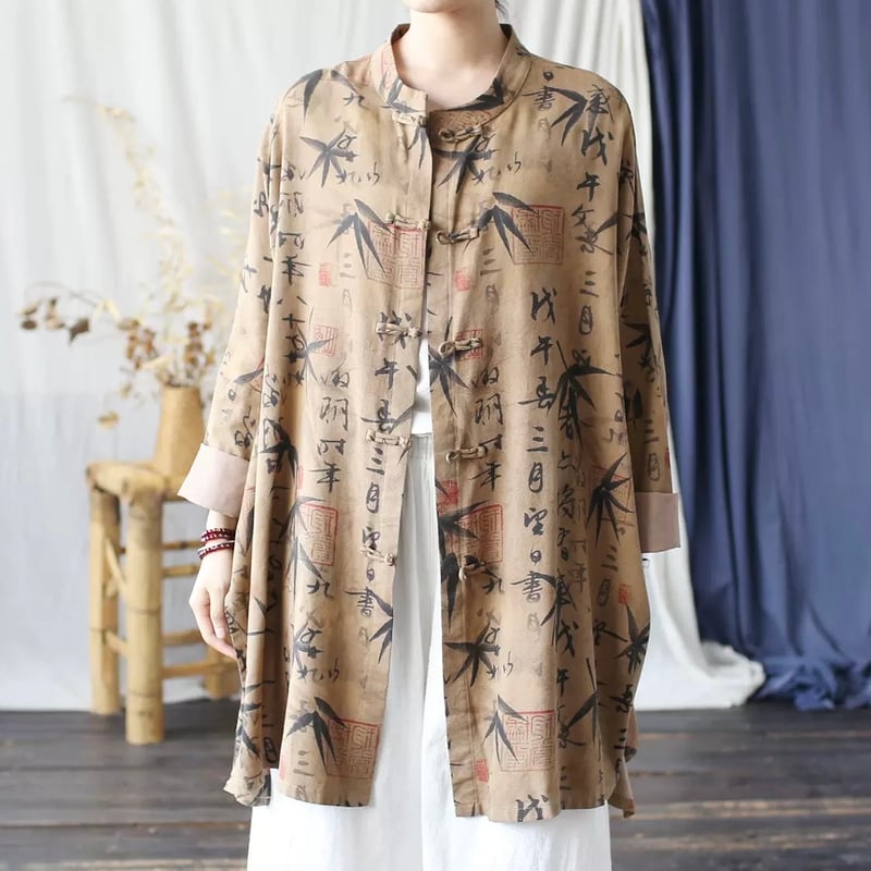 EVASION チャイナシャツ 長袖 ポリシャツ ヴィンテージ フランス製 字墨 × チャイナシャツ | Jmei