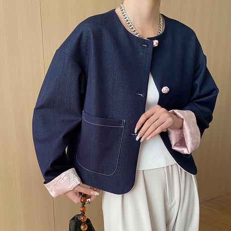 デニム × 中華風ジャケット