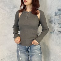 中華風重ね着ニット × グレー