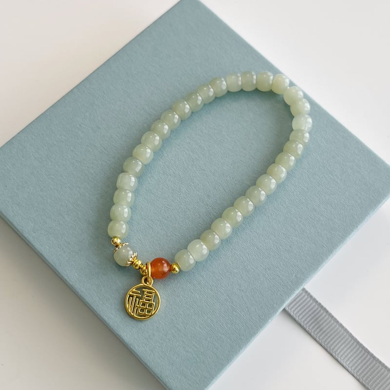 福至心灵】和田玉 × 瑪瑙ブレスレット | Jmei 