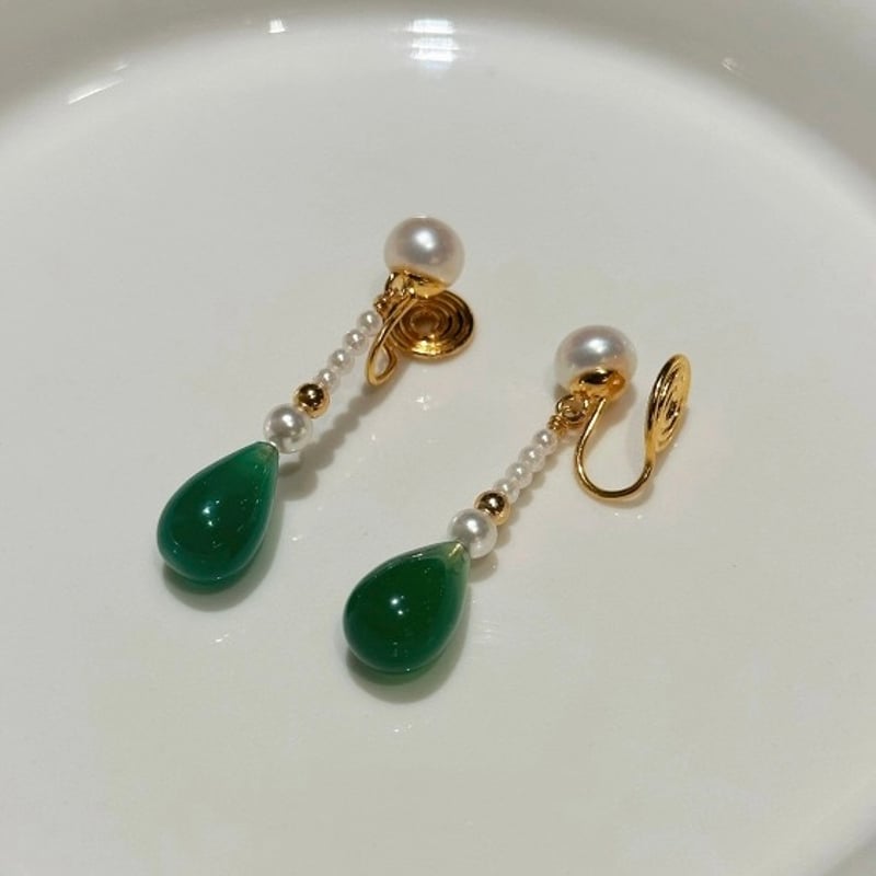 薄荷 × 瑪瑙ピアス/イヤリング | Jmei