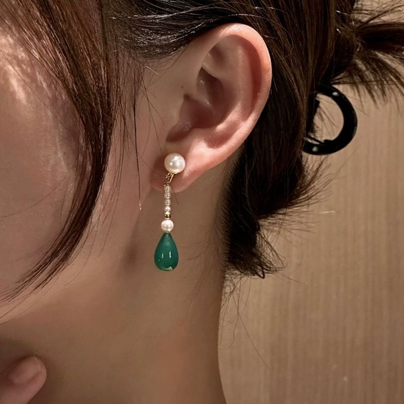 薄荷 × 瑪瑙ピアス/イヤリング | Jmei